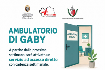 Locandina informativa dell'Azienda USL Valle d'Aosta sull'apertura dell'Ambulatorio di Gaby ad accesso libero